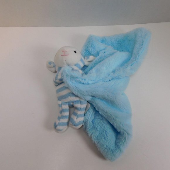 Kellytoy Blue White Striped Lamb Lovey Security Blanket Sheep Rattle Plush 11" - Picture 9 of 10